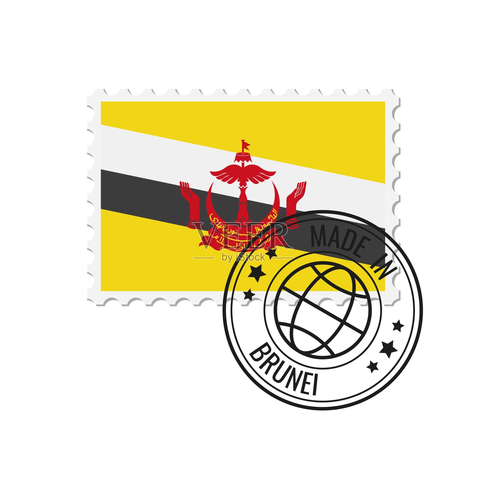 文莱制造徽章矢量。印有文莱国旗的贴纸。白色背景上孤立的墨印。插画图片素材
