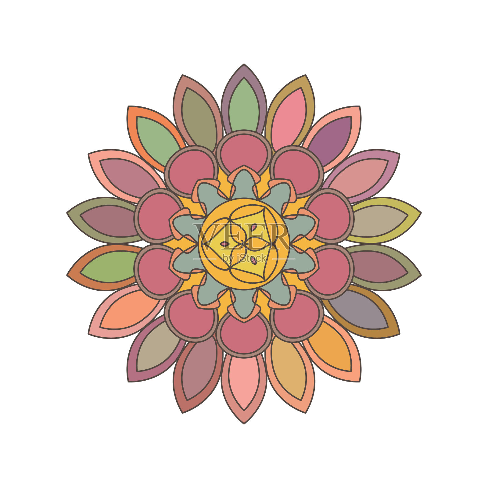 矢量圆形彩色花卉曼陀罗插画图片素材