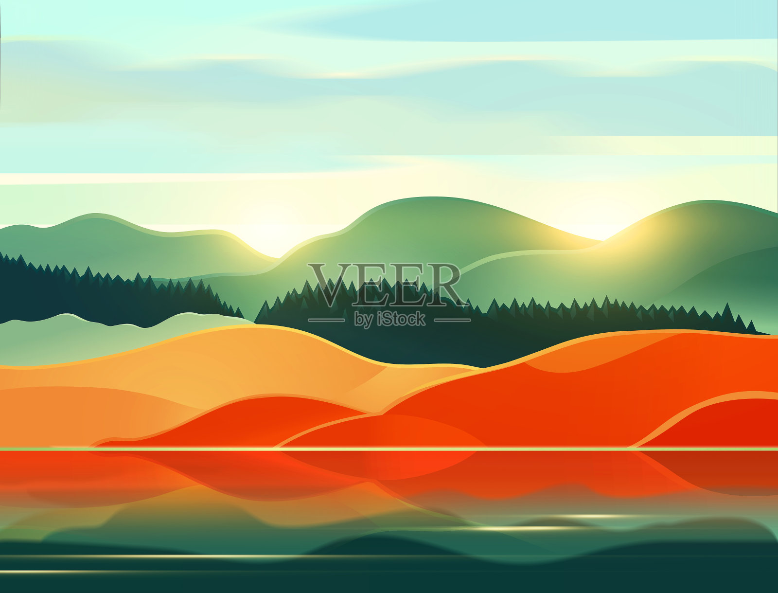 装饰景观作为背景，象征性地让人联想到北纬地区的自然。插画图片素材