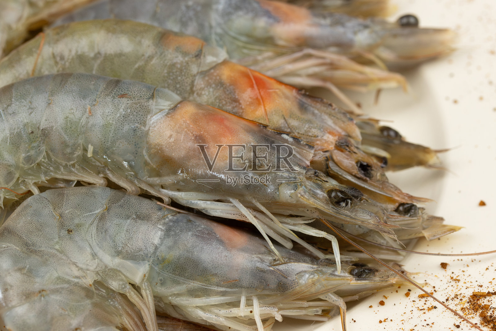 生虾，特写，放在盘子里照片摄影图片