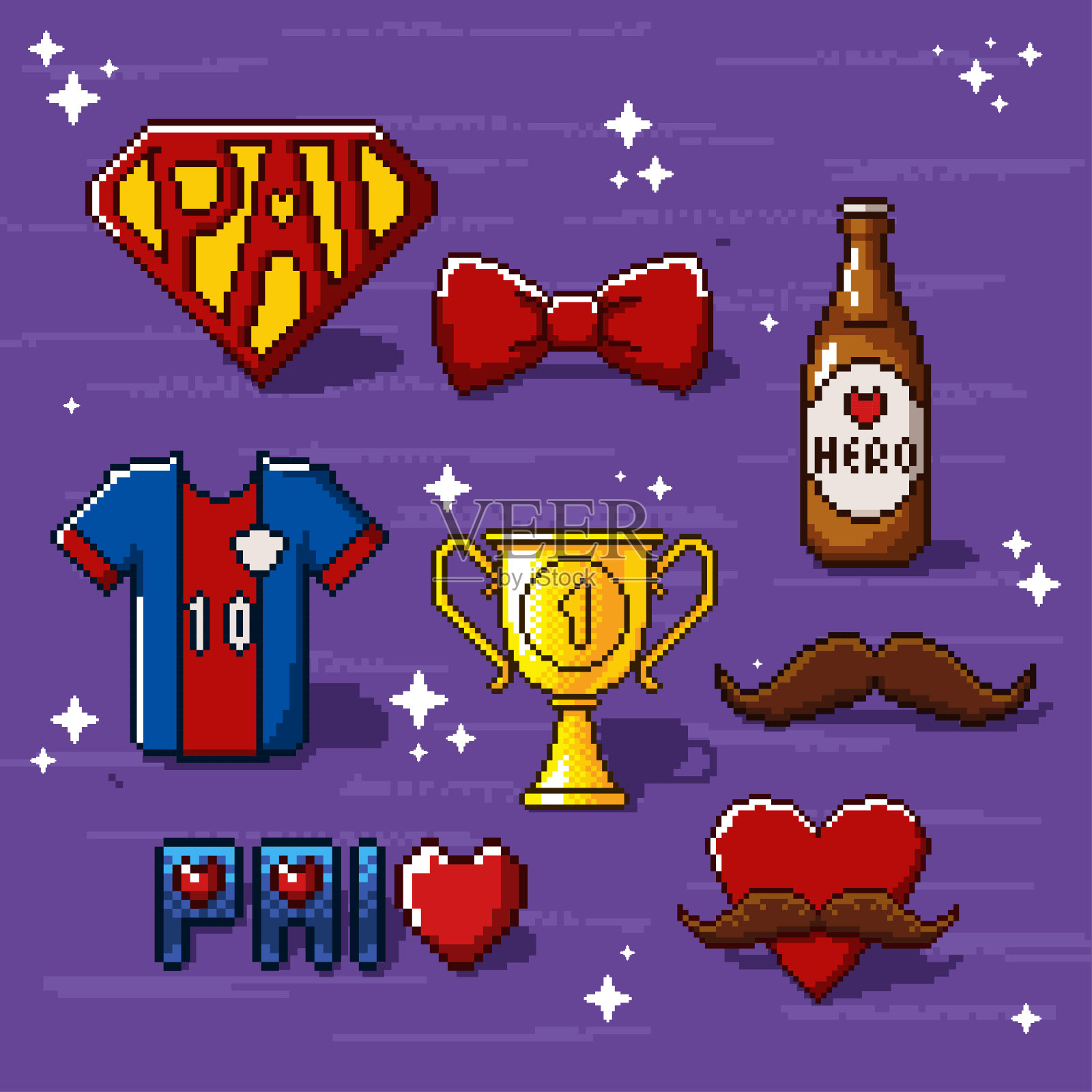 收集游戏玩家的父亲节人物在像素艺术插画图片素材