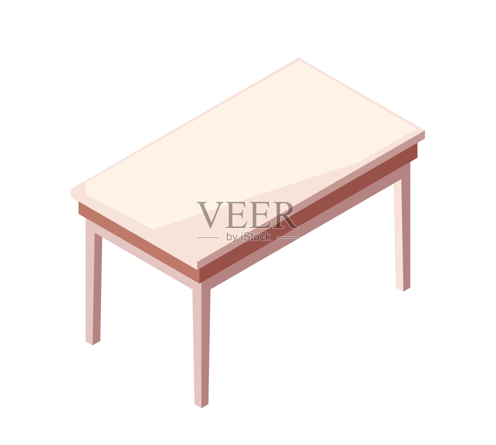 家居家具等距图标。厨房内部的大型木制餐桌。公寓或房屋设计的时尚家具。卡通三维矢量插图插画图片素材