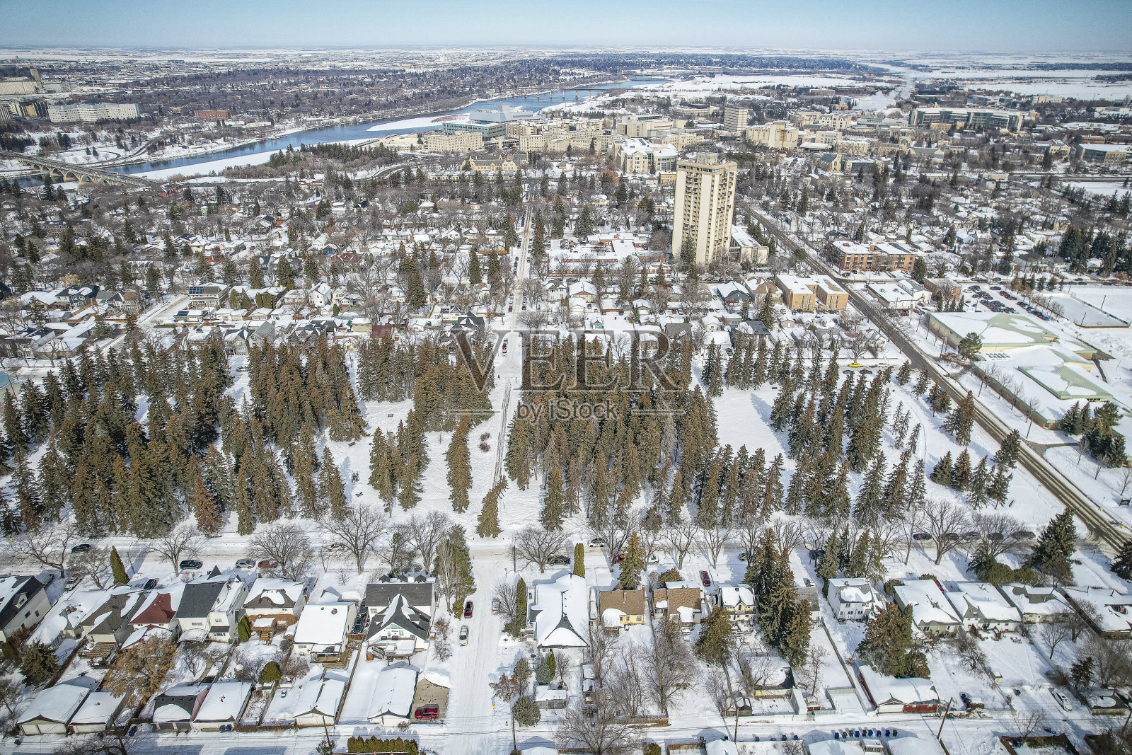 在萨斯卡通的大学视图社区鸟瞰图照片摄影图片