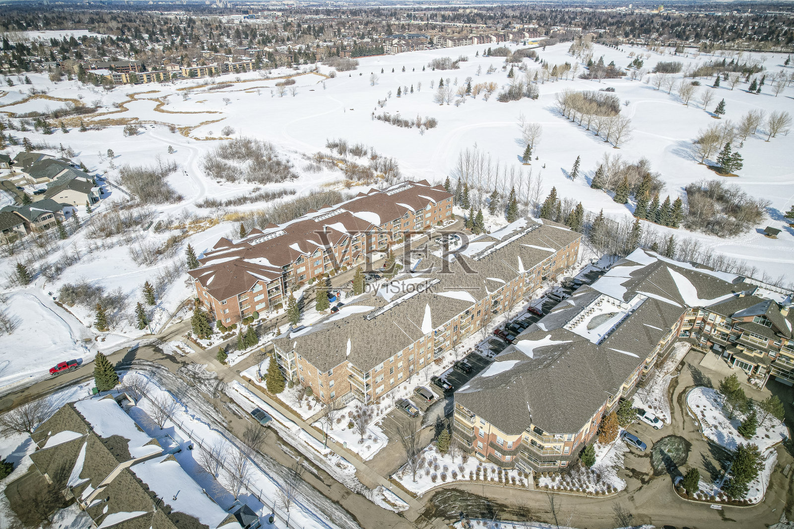 萨斯卡通的怀尔德伍德社区鸟瞰图照片摄影图片