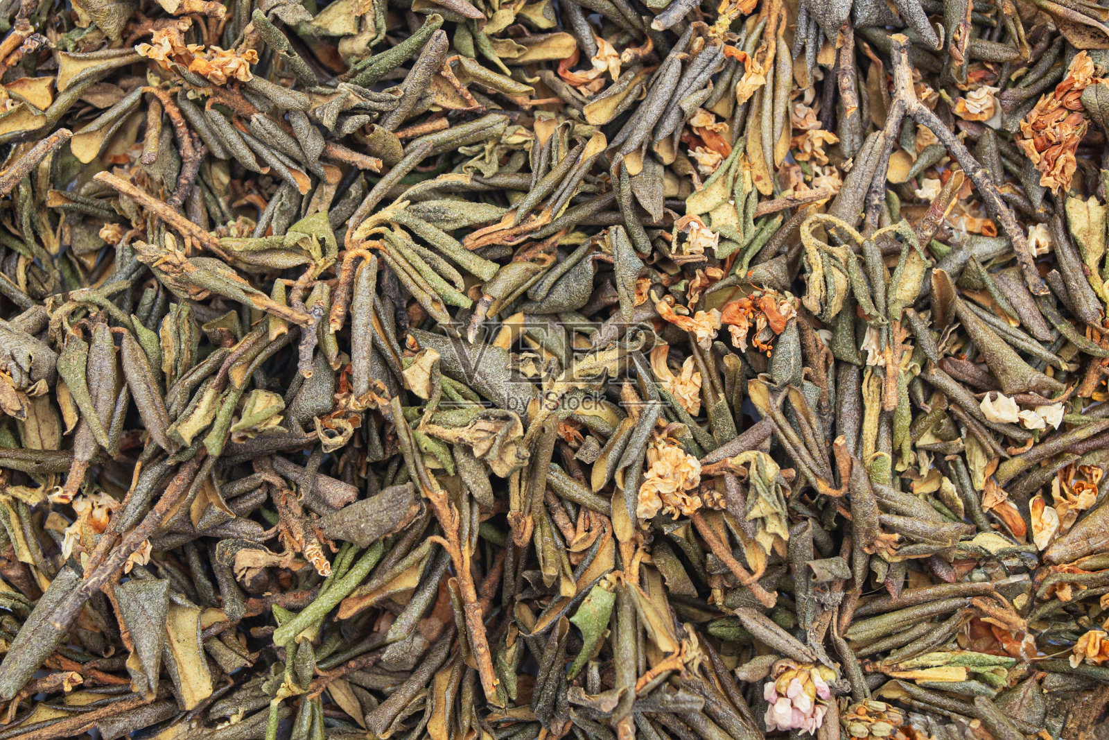 干杜鹃花的花序在一个白色孤立的背景上，近距离纹理的萨根茶照片摄影图片