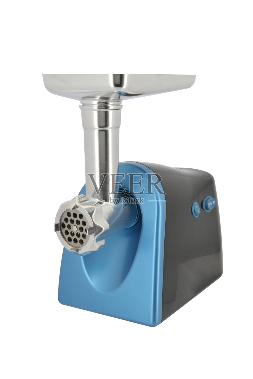 白色背景的现代电动绞肉机照片摄影图片
