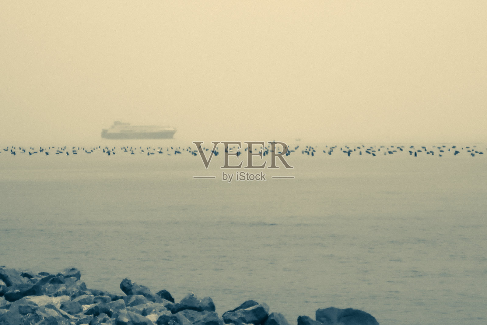 游轮经过的里雅斯特湾照片摄影图片