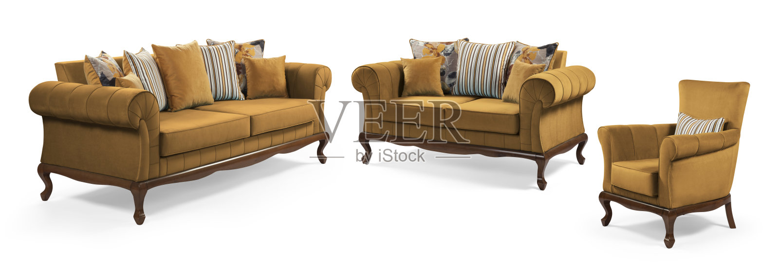 一套沙发和扶手椅，现代沙发和扶手椅，现代家具是半套照片摄影图片