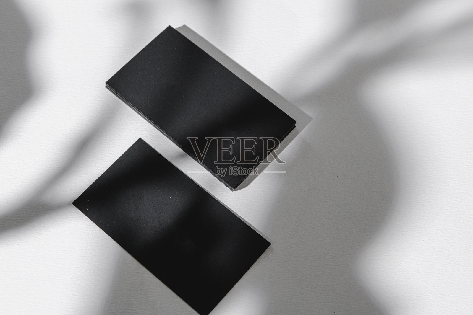 树叶阴影在纸上的背景与名片照片摄影图片