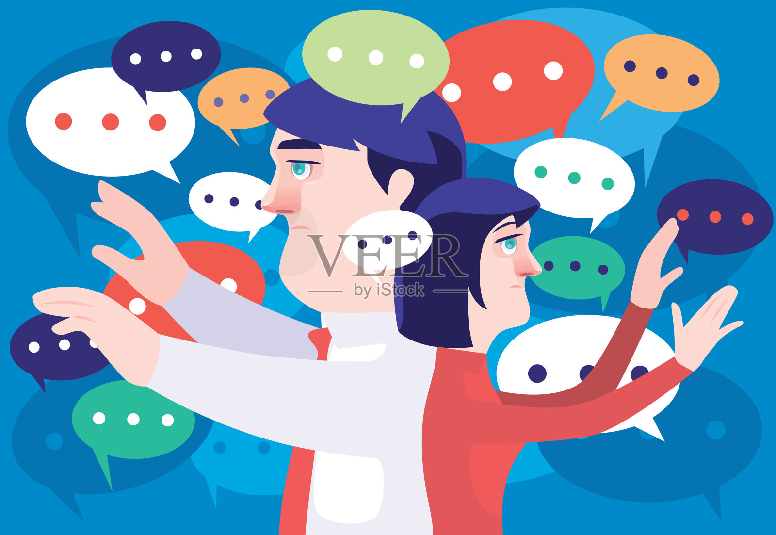 情侣搜索信息，周围有很多语音气泡插画图片素材