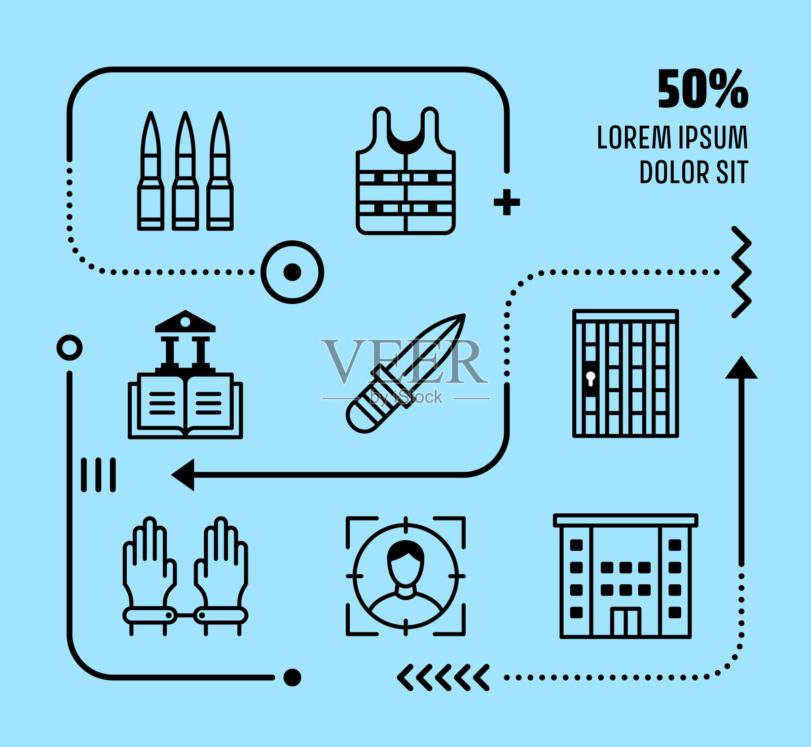 迷你信息图表设计与可编辑的图标为犯罪审判插画图片素材