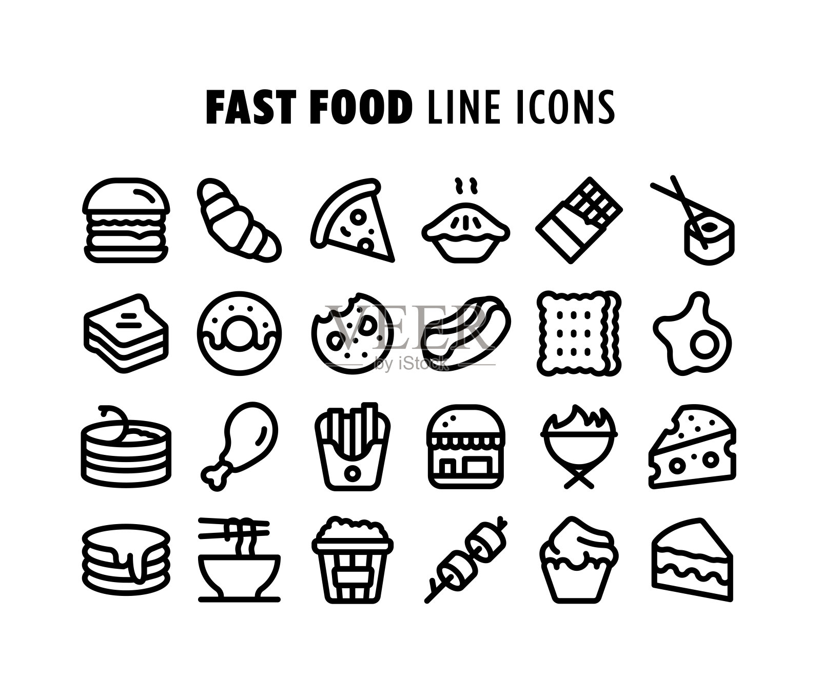快餐线图标集。可编辑的中风。像素完美。插画图片素材