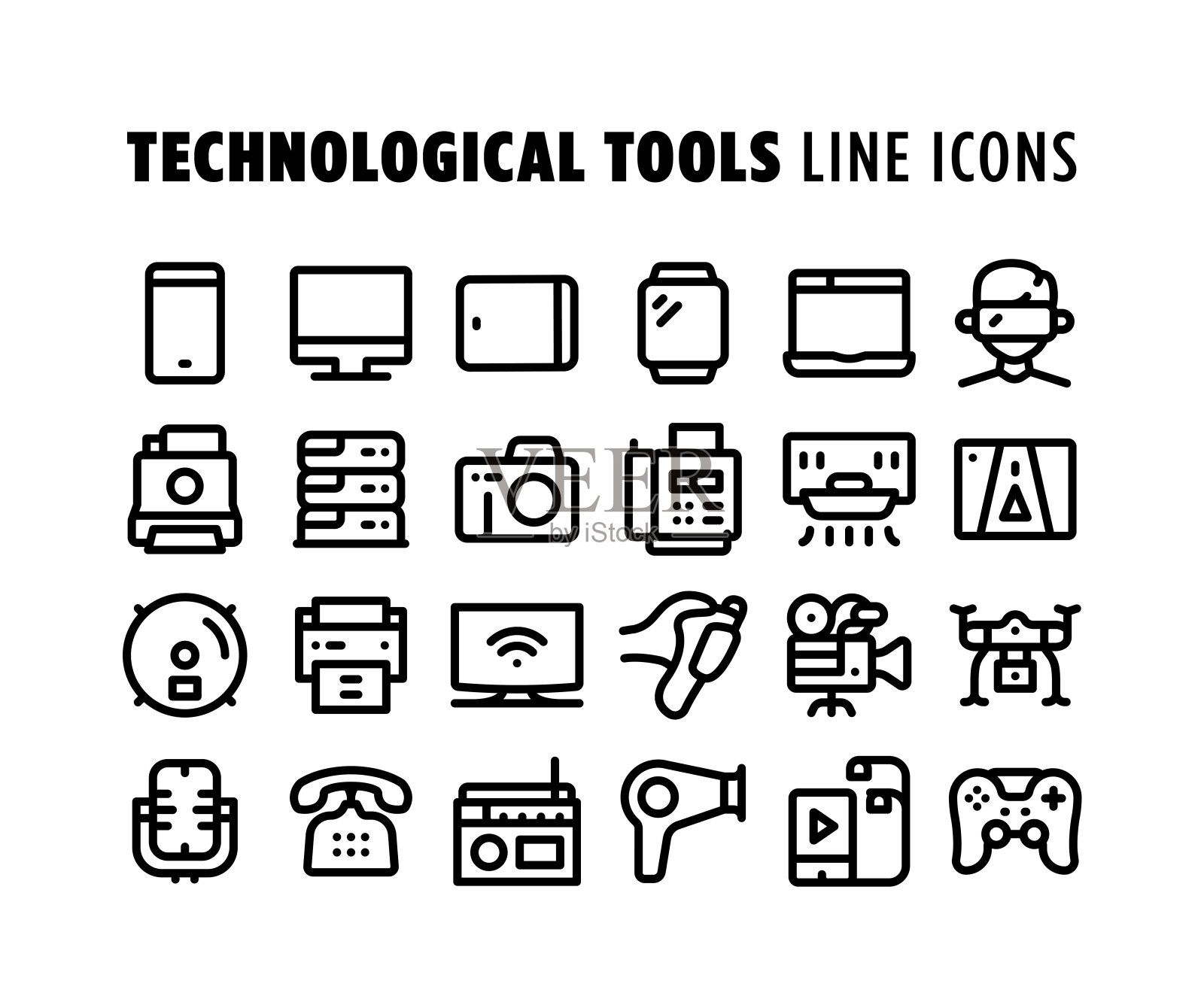 技术工具线图标集。可编辑的中风。像素完美。插画图片素材