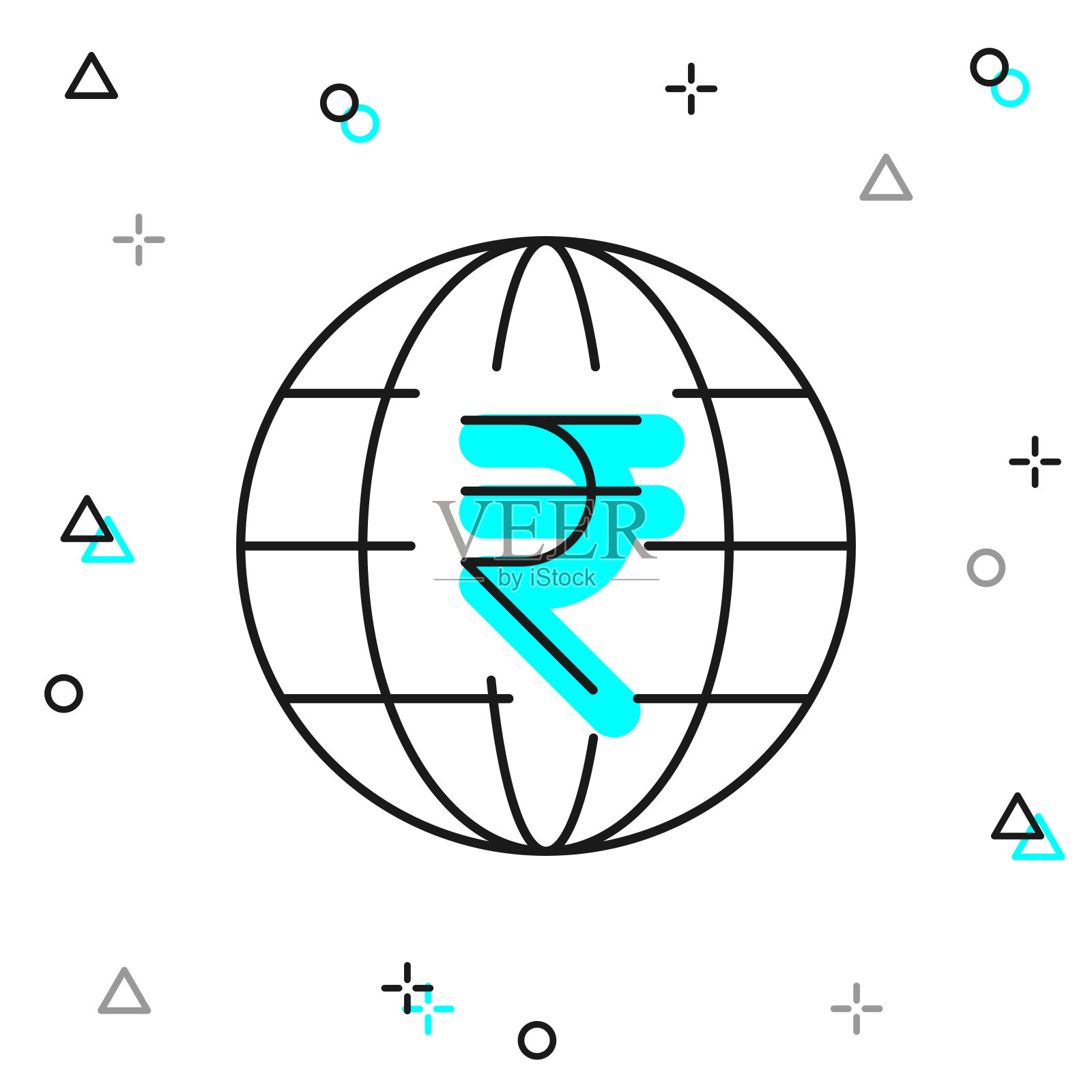 全球印度卢比。白色背景上的线图标插画图片素材