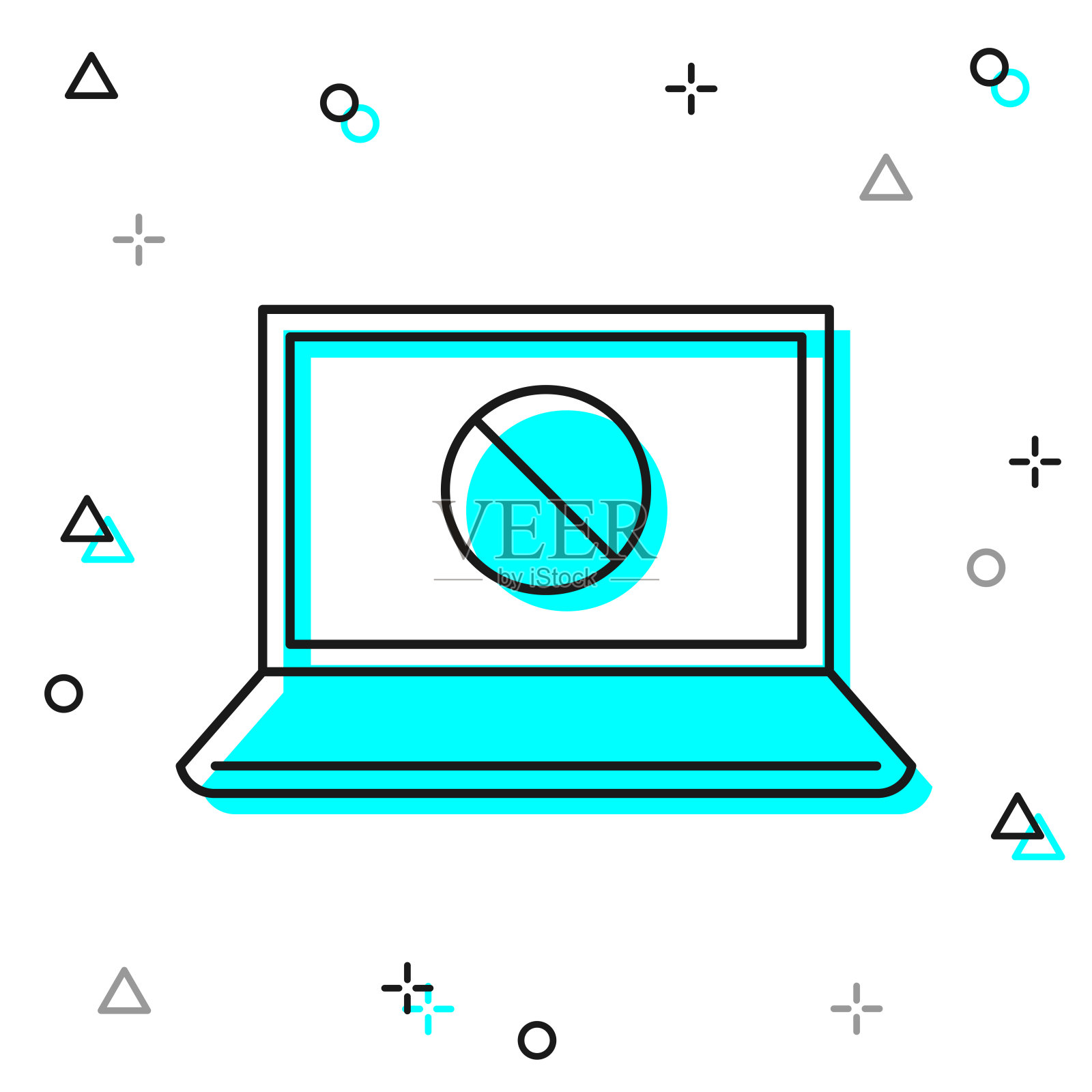 没有符号的笔记本电脑。白色背景上的线图标插画图片素材