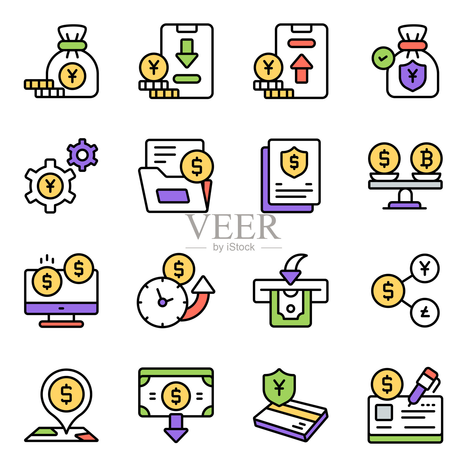 银行平面图标包插画图片素材