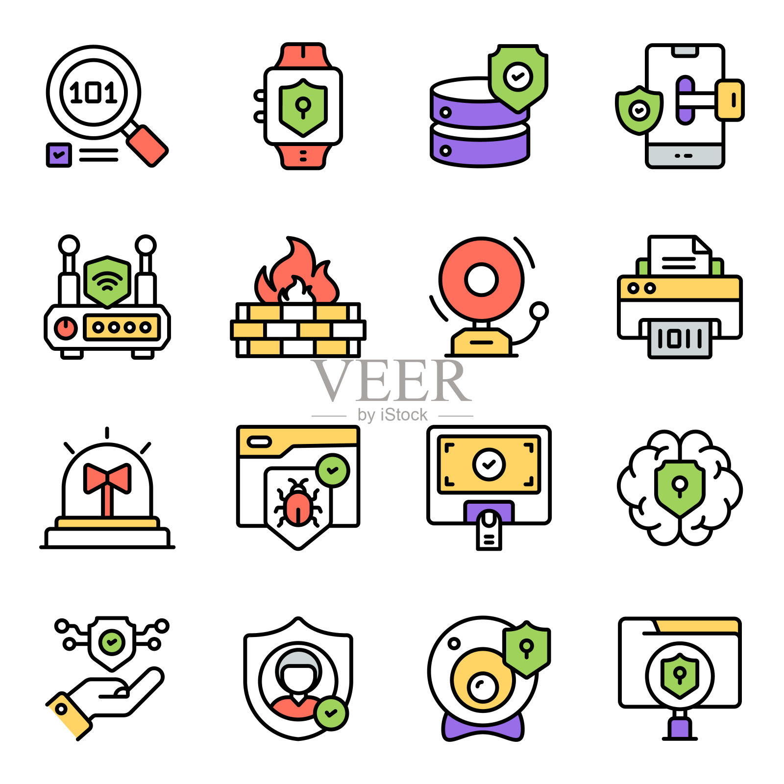 包的网络犯罪和网络安全平面图标插画图片素材