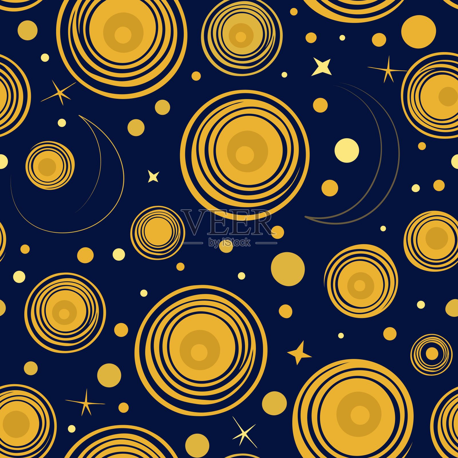 手绘无缝矢量金色空间图案插画图片素材