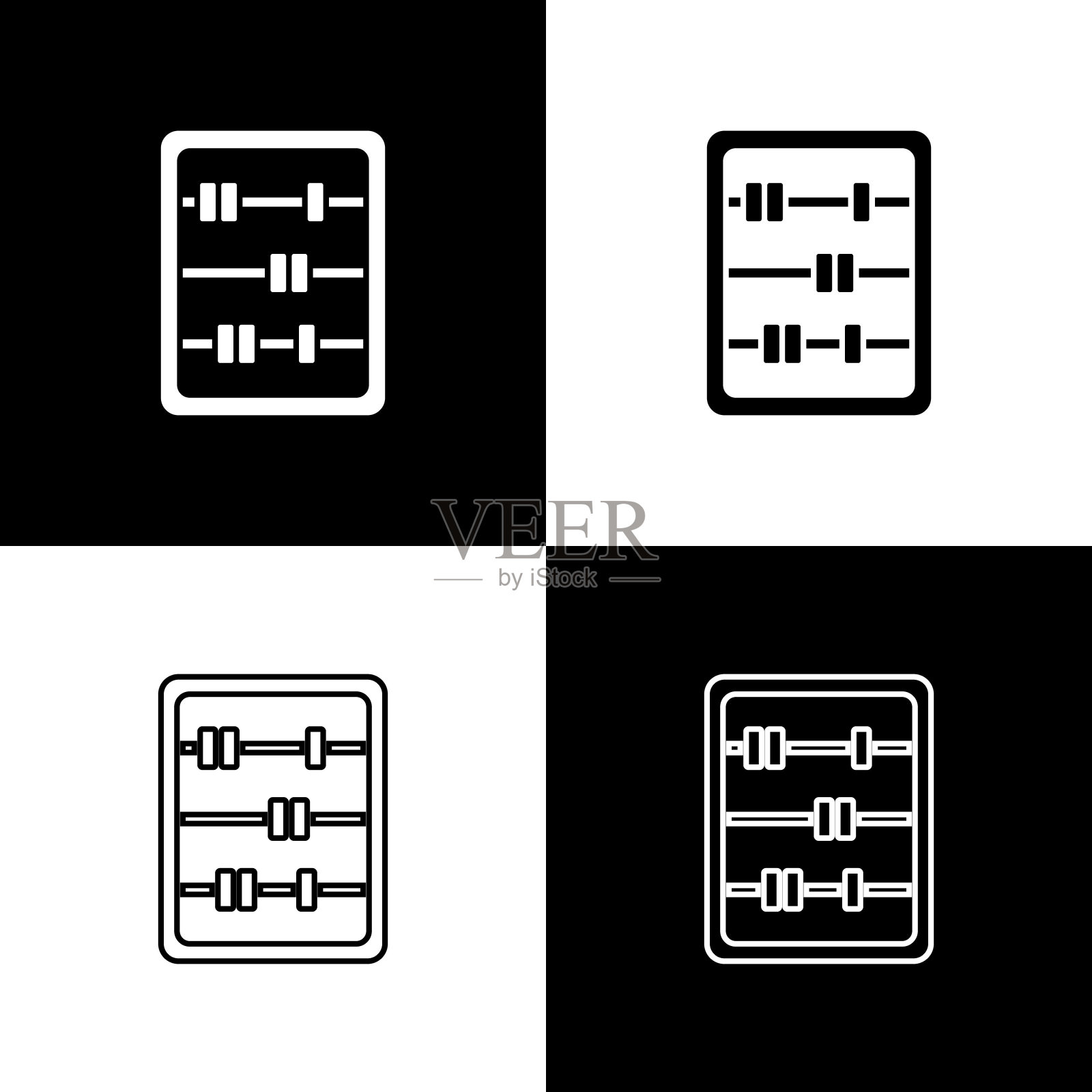 设置算盘图标孤立的黑色和白色的背景。传统计数框。教育的迹象。数学的学校。向量插画图片素材