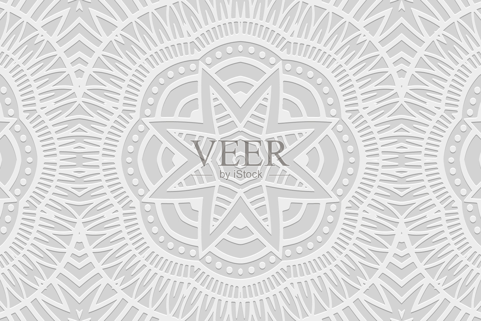 压花白色背景，封面设计，横幅。几何部落花边3D图案。民族装饰品，阿拉伯花饰，曼陀罗。手工制作的异国情调。东方，亚洲，印度，墨西哥，阿兹特克的图案。插画图片素材