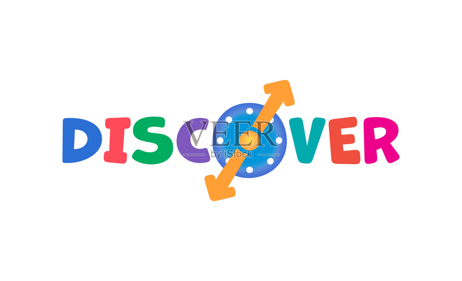 彩色发现标志。用指南针发现概念。发现教育理念，学校世界插画图片素材