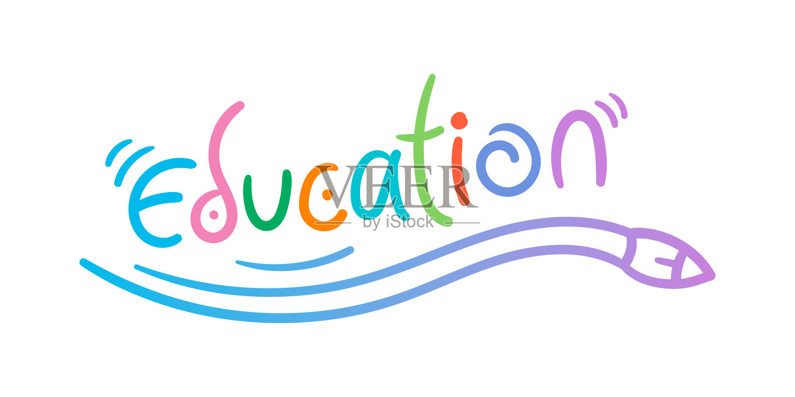 白底彩色教育字。铅笔与教育理念插画图片素材