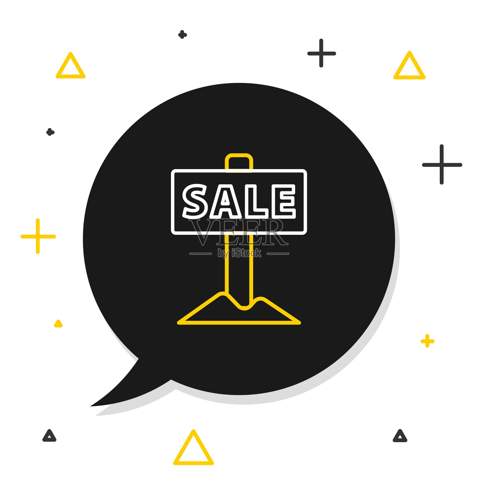 线挂标志与文字销售图标孤立的白色背景。带有文字出售的招牌。色彩缤纷的轮廓概念。向量插画图片素材