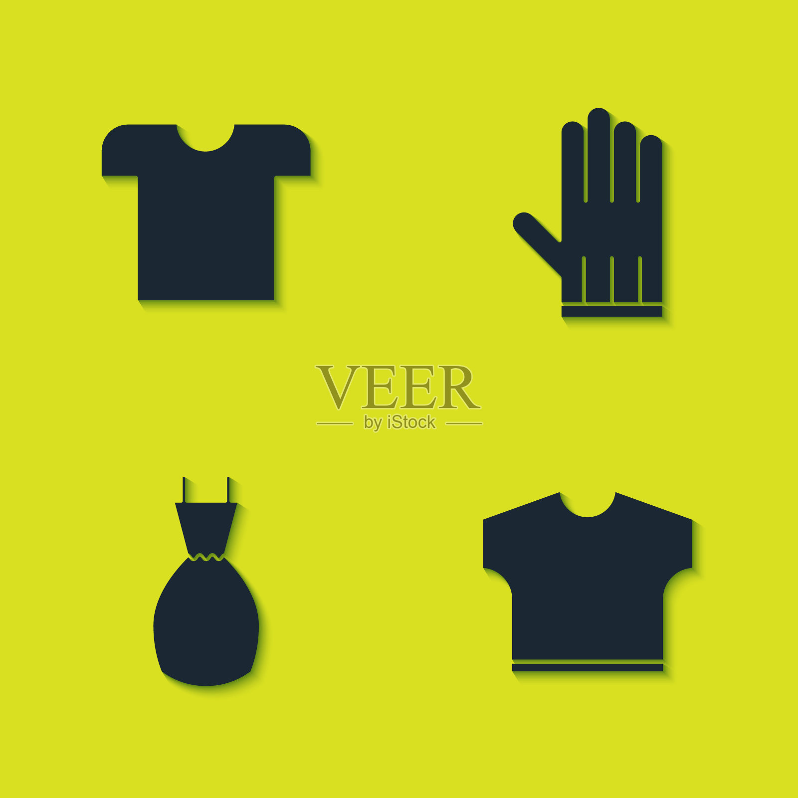 集t恤，，女装和皮革手套图标。向量插画图片素材