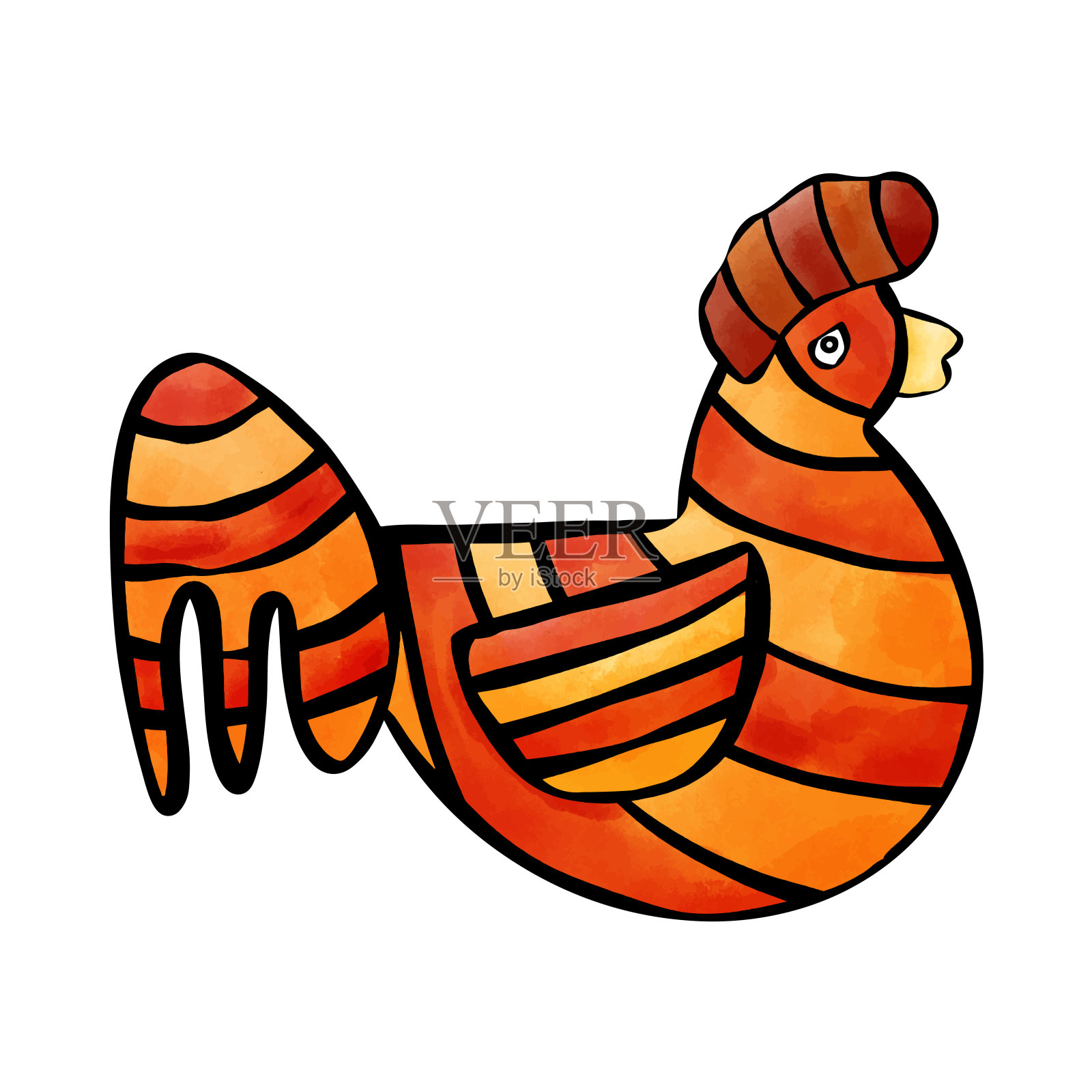 橙色鸡美丽的水彩矢量插图插画图片素材