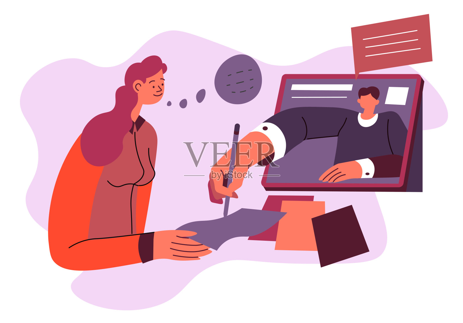 使用计算机的在线课程和学习矢量素材插画图片素材