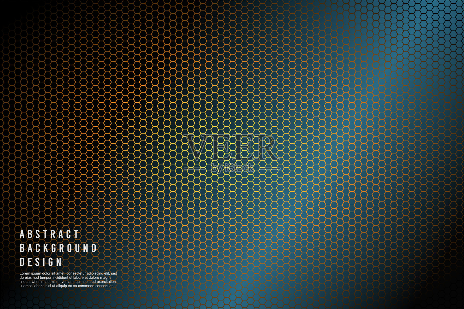 抽象的暗六边形图案在黄色和橙色霓虹背景技术风格插画图片素材