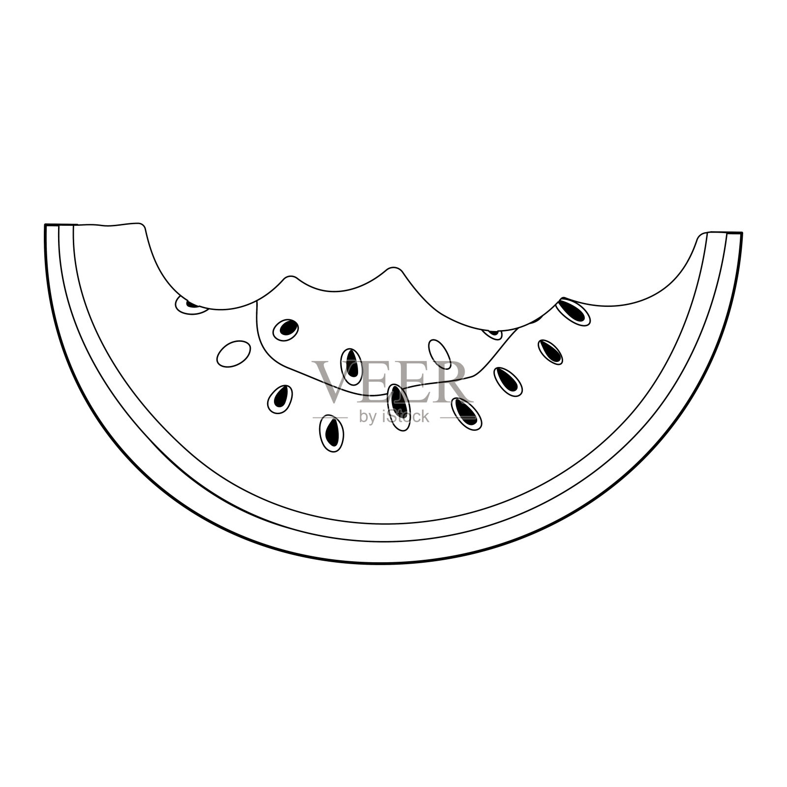 咬过的西瓜片。西瓜皮涂色页插画图片素材