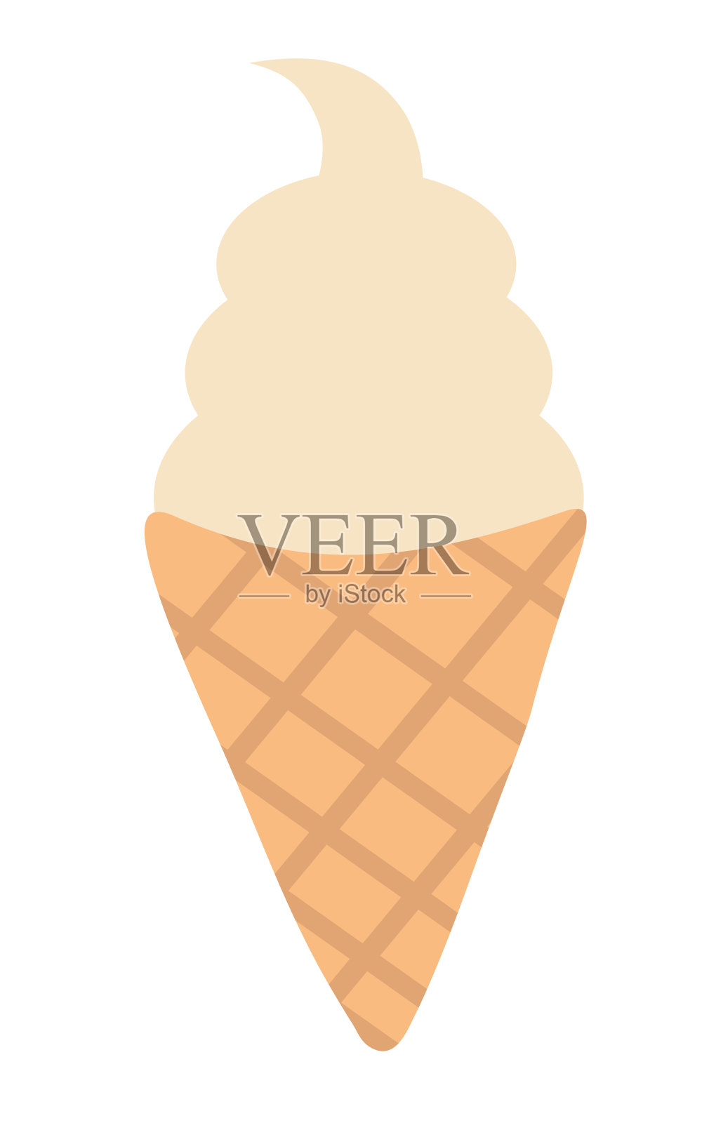 华夫蛋筒冰淇淋。焦糖布丁。夏天的时候吃甜食。矢量平面插图。插画图片素材