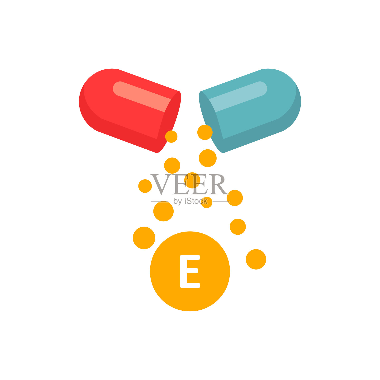 药丸与维生素e像食品补充图标。轻松预防疾病和人类保健的理念。简约扁平化趋势现代图形化三烯醇插画图片素材