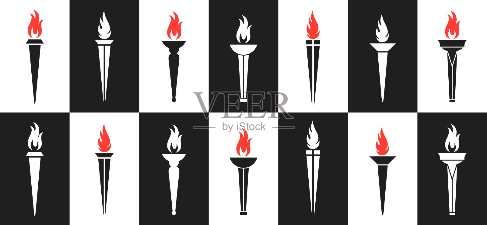 火炬集。白色背景上孤立的火炬插画图片素材