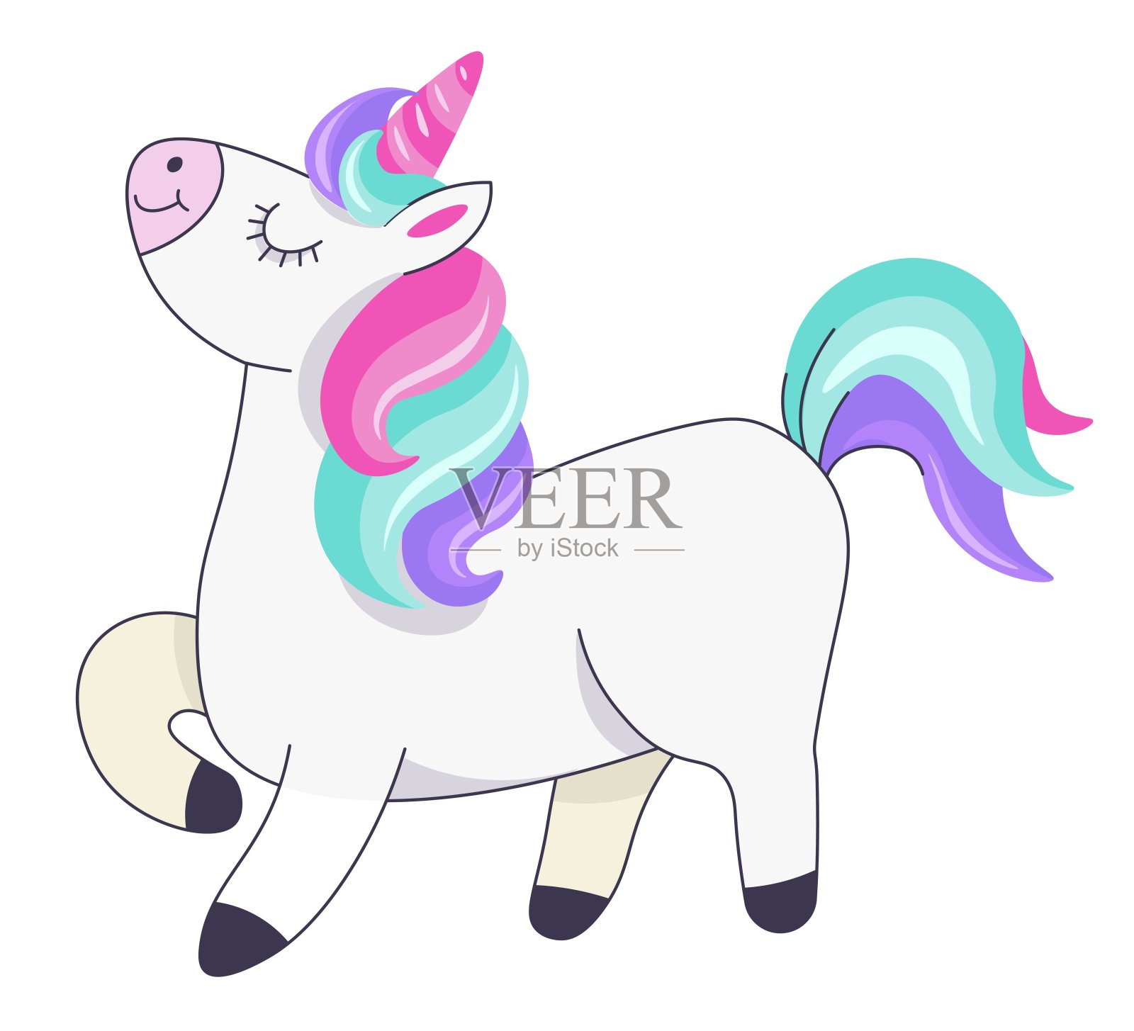 骄傲的独角兽抬头行走，动物矢量插画图片素材
