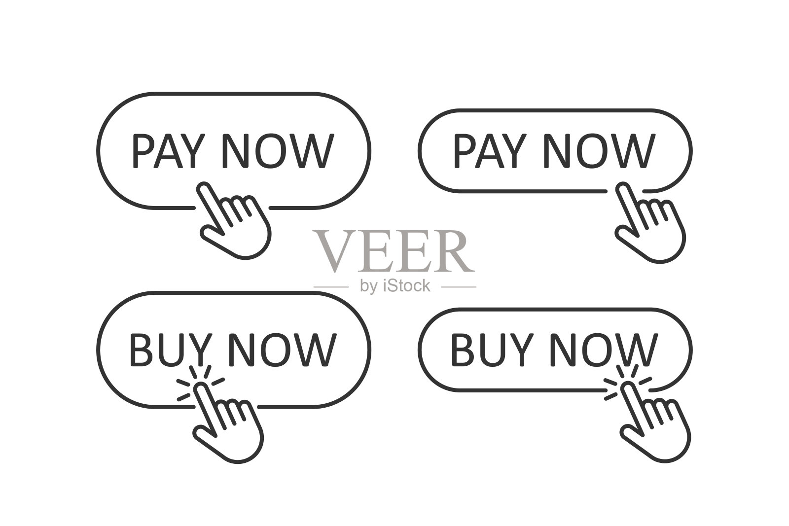 立即购买，立即支付按钮图标UI。手持光标，网上购物，购买。平线和彩色矢量插图。插画图片素材