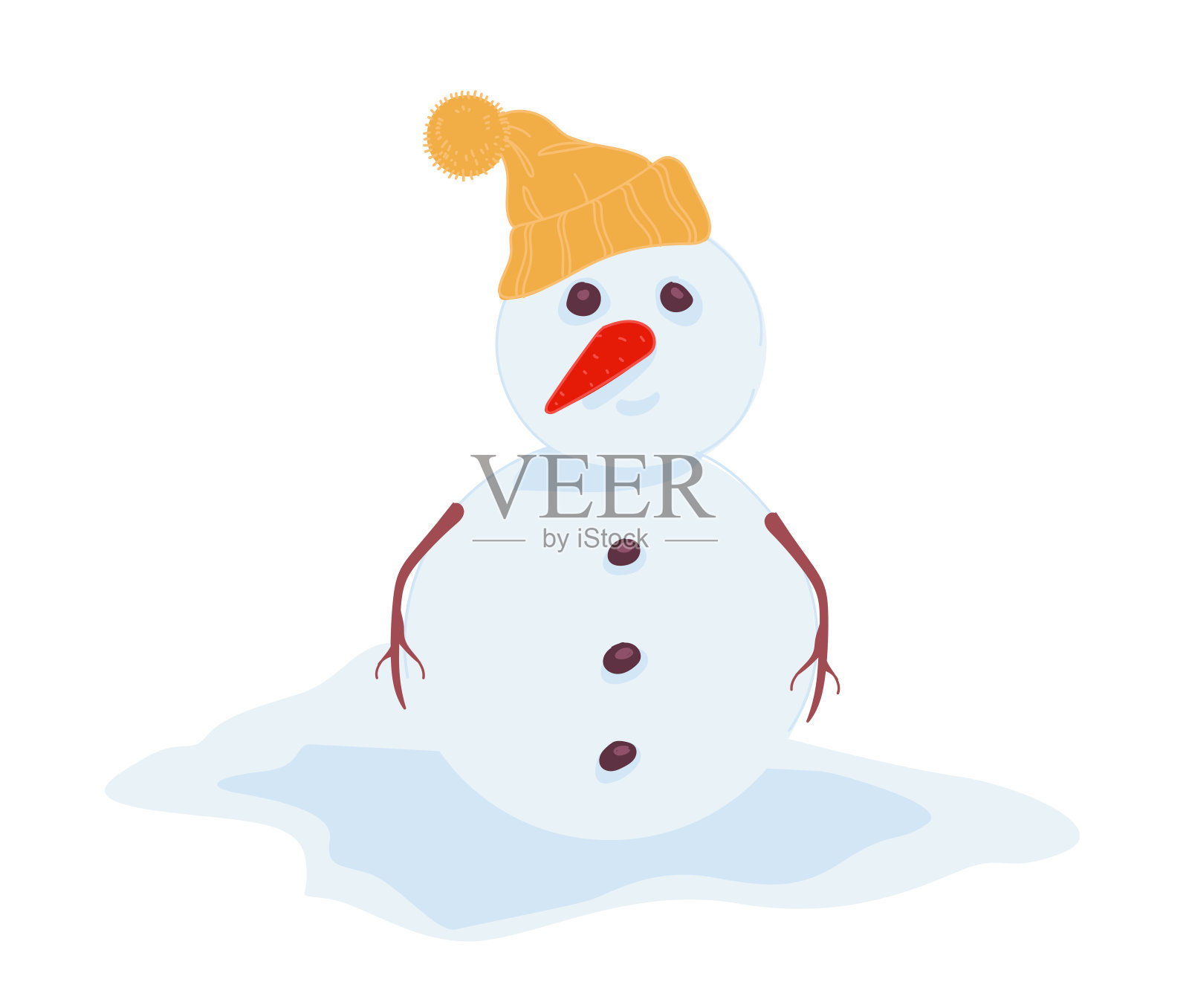 雪人戴着冬天织的暖和的帽子插画图片素材