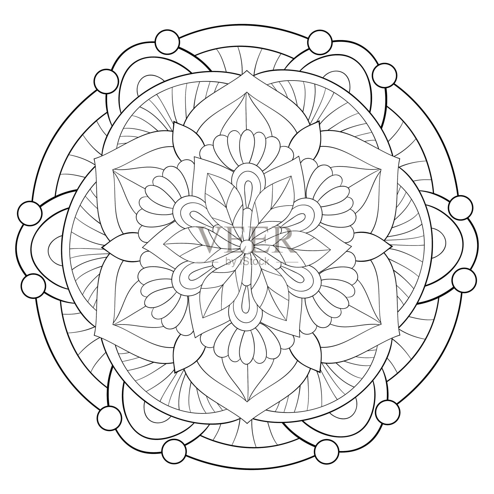 禅宗曼陀罗插图，黑白图像放松。插画图片素材