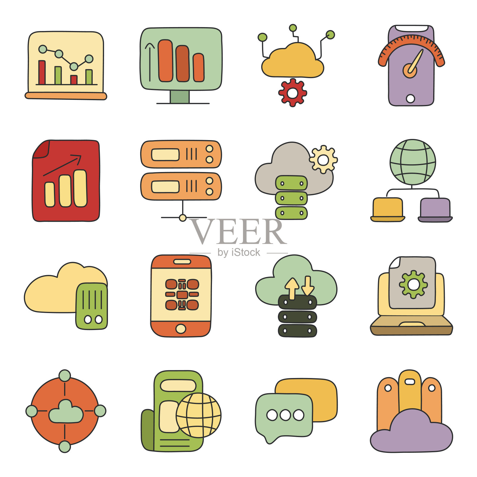 包的大数据和数据分析平面图标插画图片素材