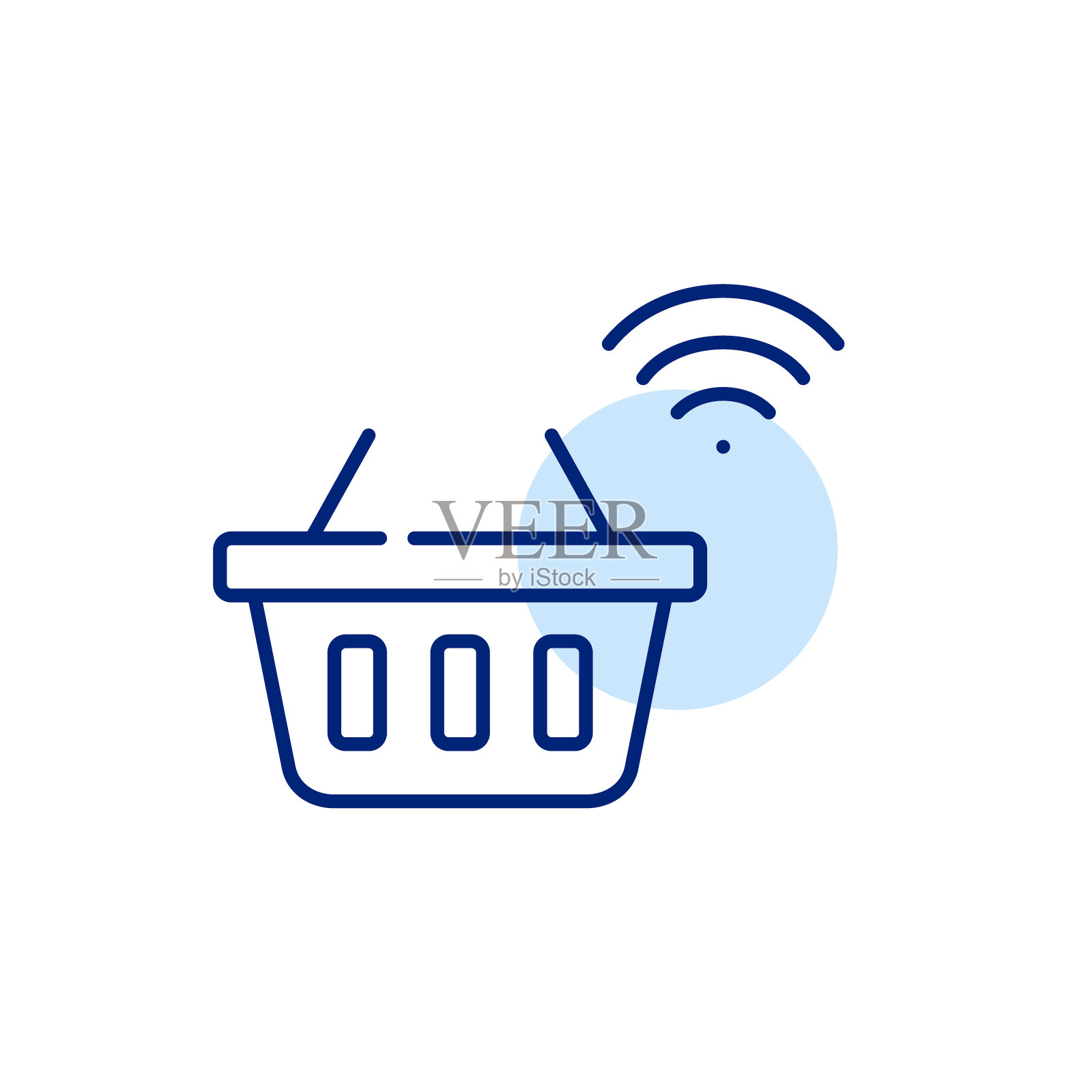 购物篮和wi-fi标志。数字方便，无线智能购物结帐。像素完美，可编辑的笔画图标插画图片素材