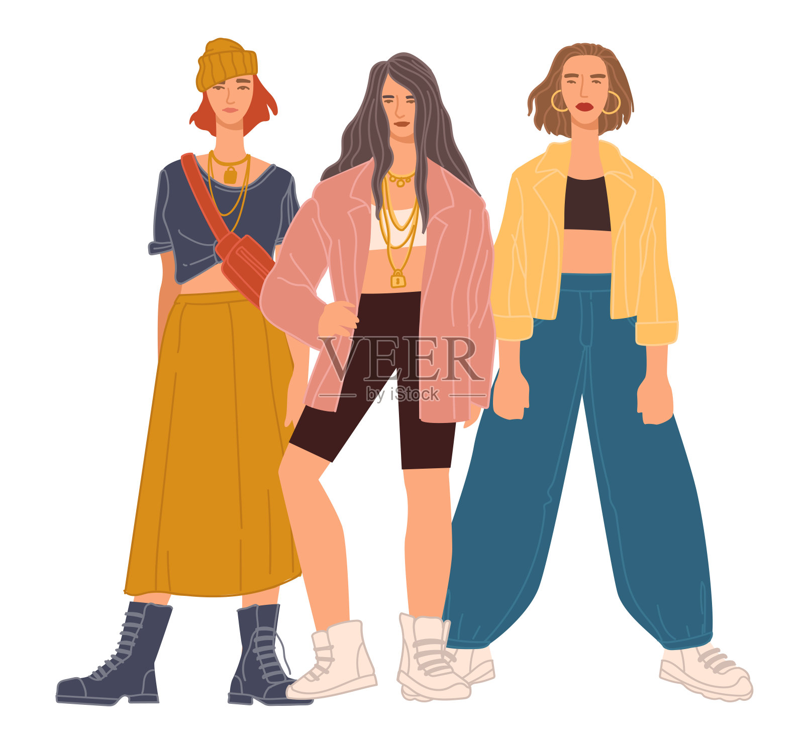 时尚和时尚的女孩在衣服向量插画图片素材