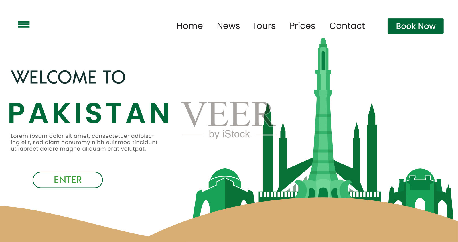 欢迎来到巴基斯坦地标背景矢量插图。旅游海报。地标的正方形代表。插画图片素材