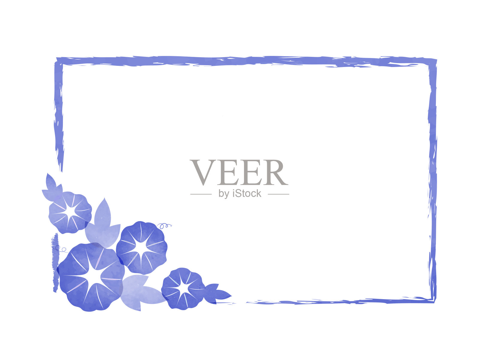 水彩蓝色牵牛花框架插画图片素材