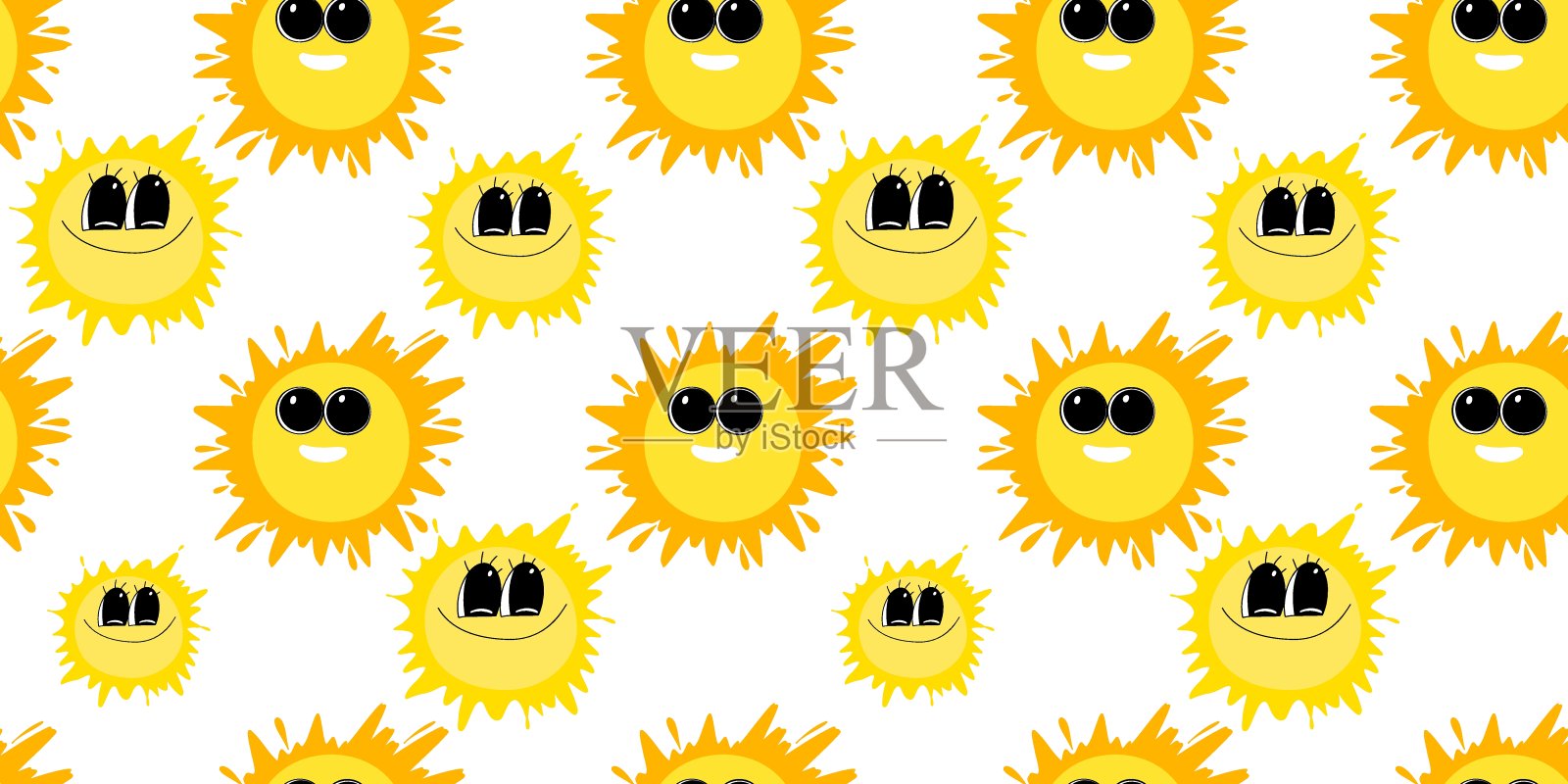 夏日无缝图案与卡通太阳插画图片素材