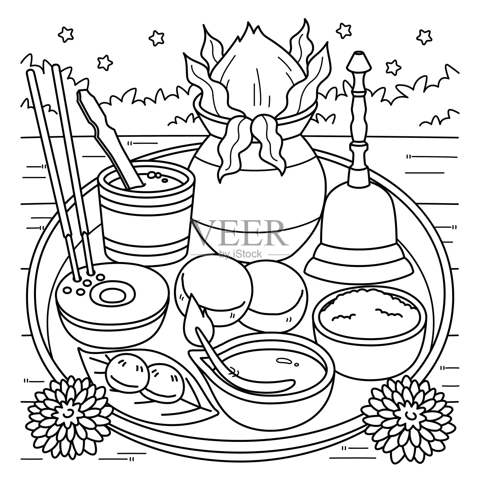 排灯节普贾塔利儿童着色页插画图片素材