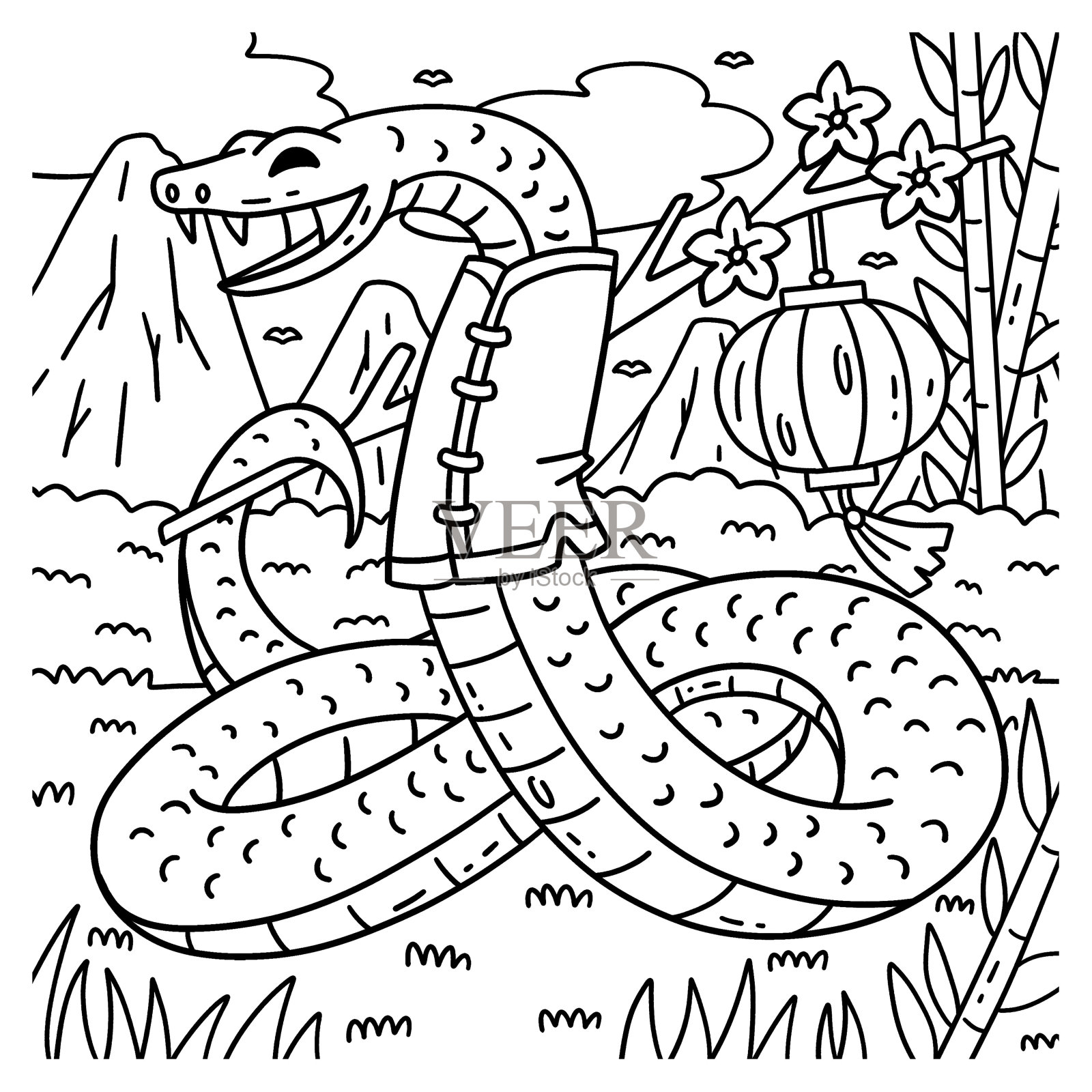 蛇年彩灯页插画图片素材