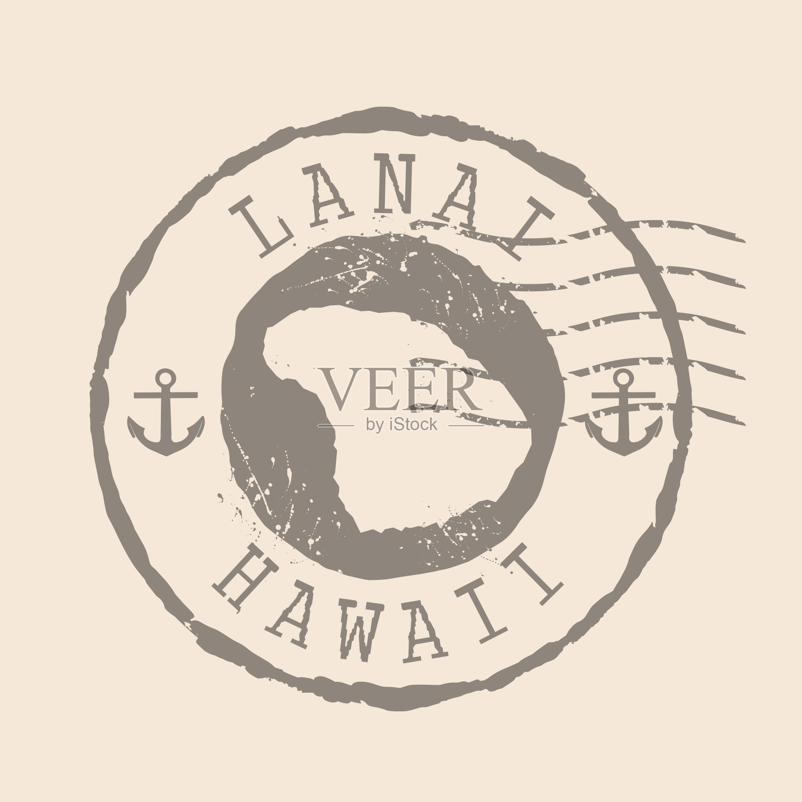 邮票邮政拉奈岛。地图剪影橡胶密封。设计复古旅行。海豹地图拉奈岛的夏威夷垃圾为您的设计。EPS10插画图片素材