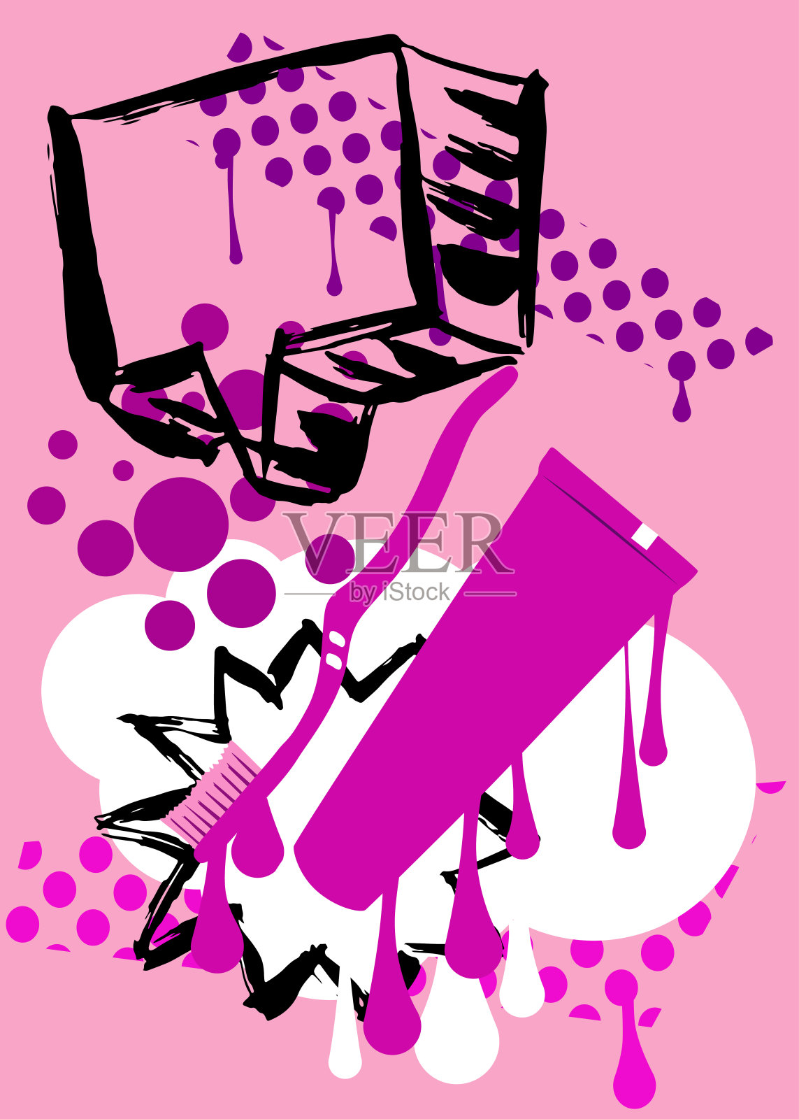 牙刷和牙膏涂鸦与言语泡沫。抽象的现代信息标牌街头艺术装饰，表现为都市画风。插画图片素材