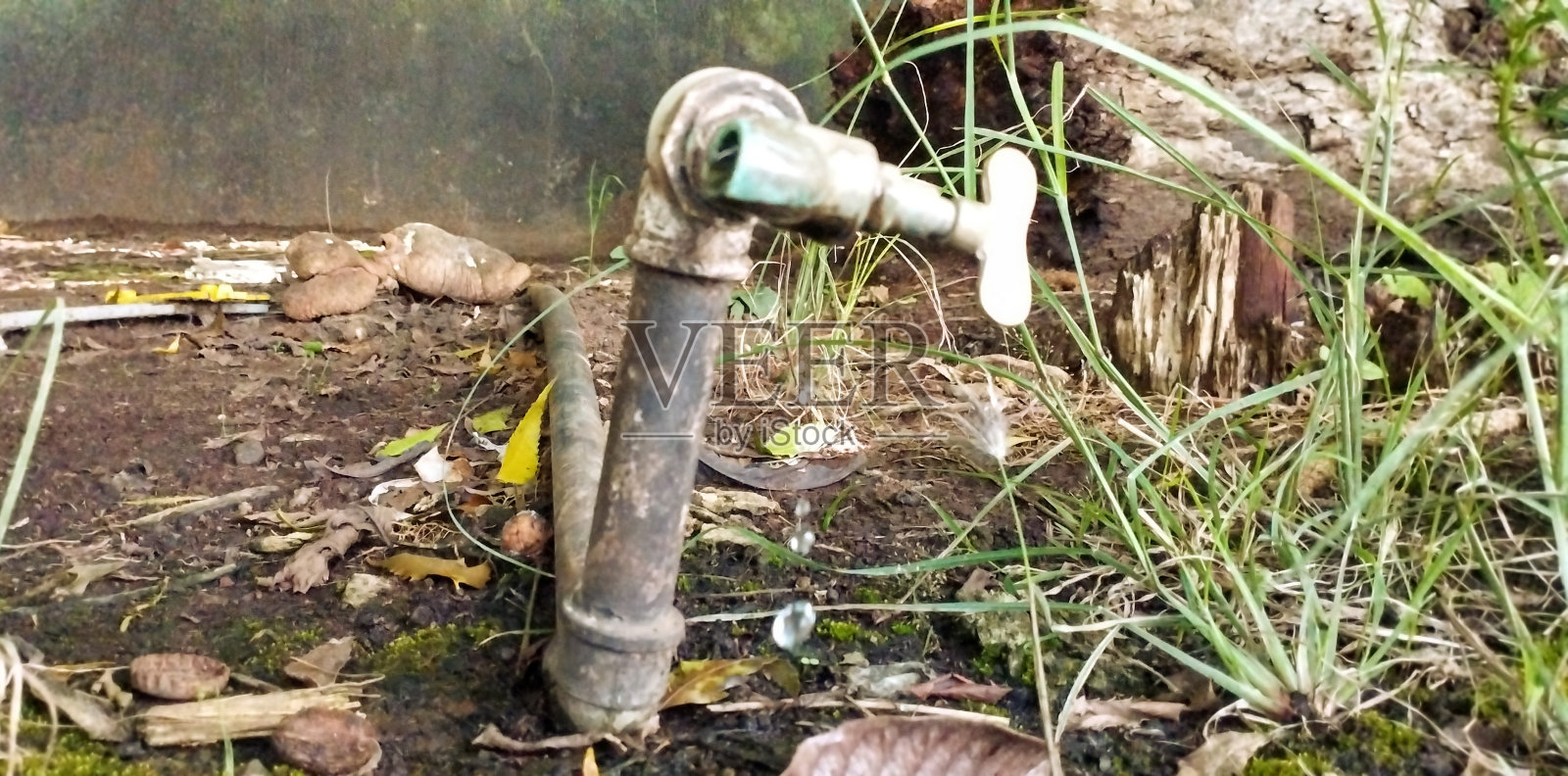 花园水龙头漏水照片摄影图片